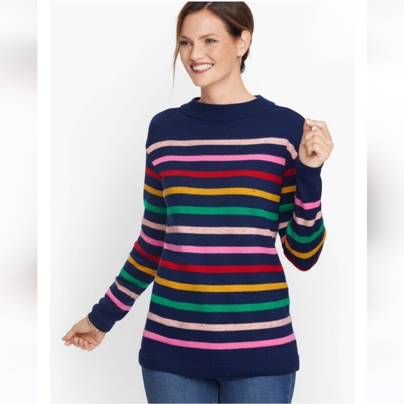 Talbots Sweaters - Talbots supersoft striped mockneck sweater navy blue szM